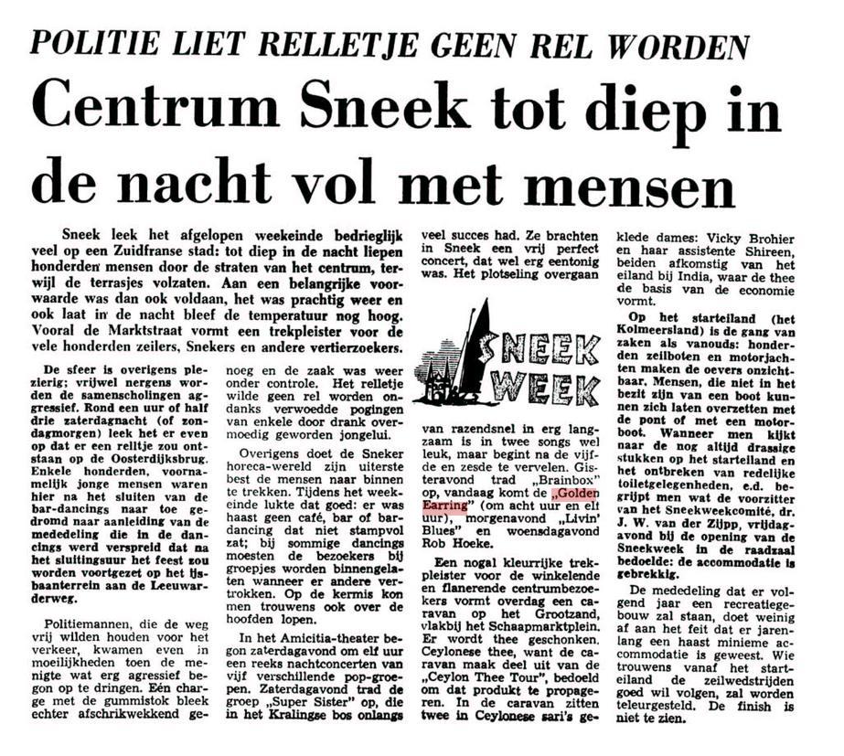 Leeuwarder Courant Golden Earring show announcement Sneek 1970